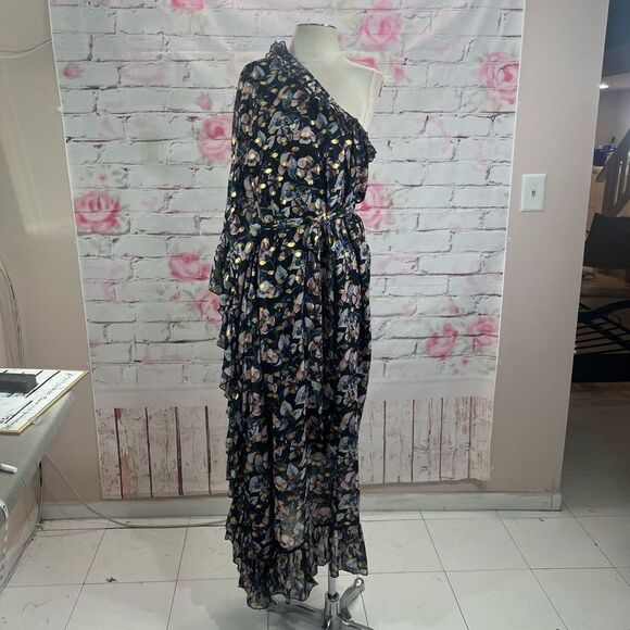Dalia MacPhee Women's One Shoulder Tie Waist Floral Flowy Dress Multicolor M - Picture 3 of 13